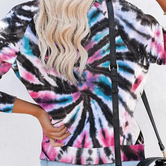 TIE DYE NEW WOMENS TOP SHIRT WHITE PINK DALL CASUAL WINTER SWEATSHIRT SIZE S - Picture 5 of 7